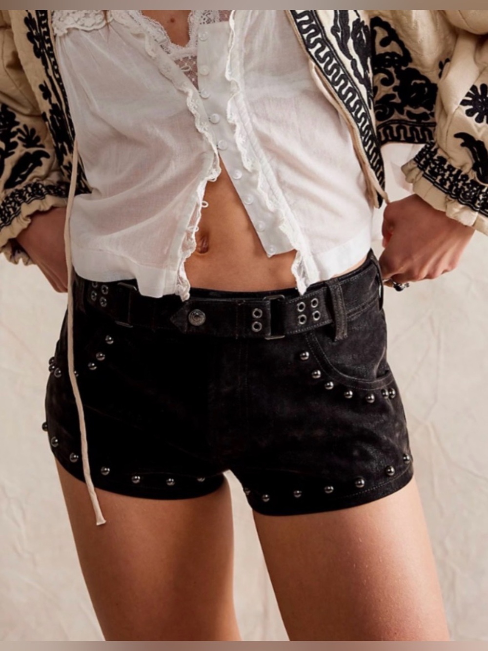 Free People We The Free The Cool Kid Faux Vegan Suede Micro Shorts Black Gray 4